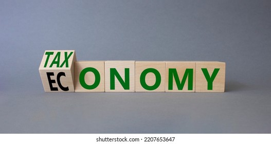 Taxonomy And Economy Symbol. Turned Cubes With Words Economy And Taxonomy. Beautiful Grey Background. Business And Taxonomy And Economy Concept. Copy Space