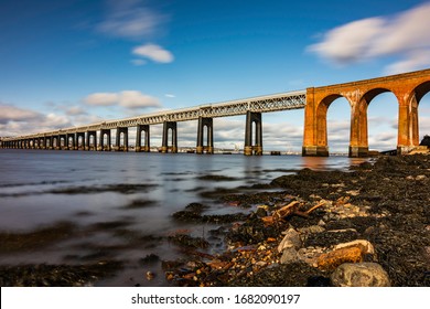 Tay Rail Bridge On The Firth Of Tay River, Dundee, Scotland.