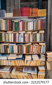 Tbilisi, Georgia- August 03 2022: Stack Of Old Books Outside For Free