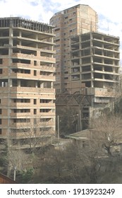 Tbilisi, Georgia. February 10, 2021. Unfinished and abandoned multistory building.