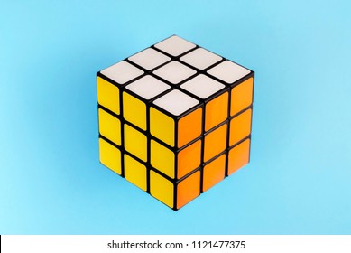 Tbilisi, Georgia. June 27, 2018. Rubic’s Cube On A Colorful Background,