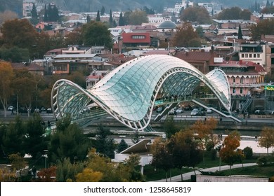 Tbilisi, Georgia - November 11, 2018: City View, Bridge Of Peace.