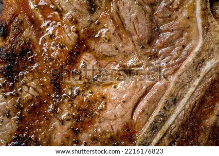 t-bone steak on the bone extreme macro close up