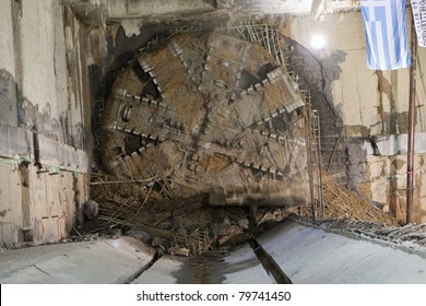 TBO(Tunnel Boring Machine) head coming through a new metro station