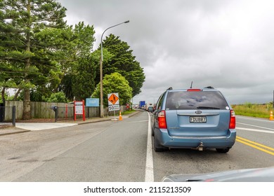 Te Horo, New Zealand - December 12, 2021: Bad Traffic In State Highway 1 Going To The North Of New Zealand