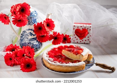 Tea Break In English Style, Female Hands In White Lace Gloves Pour Milk 