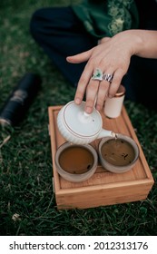 Tea Ceremony In Nature, Making Chinese Tea On The Tea Table