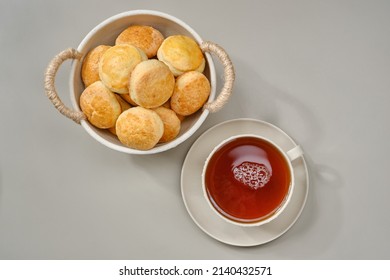 Tea And Cookies. Chips Cookies Or Biscuit With A Mug Of Tea. Shallow Depth Of Field. Top View