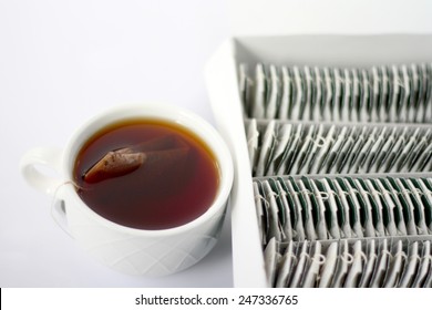 Tea In A Cup And Tea Bag In A Box