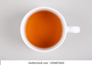 Tea Cup Composition On Gray Background. Flat Lay, Layout And Tabletop Mockup With Copy Space.