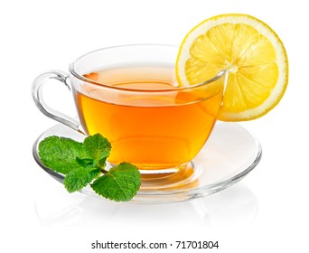 tea in cup with leaf mint and lemon isolated on white background - Powered by Shutterstock