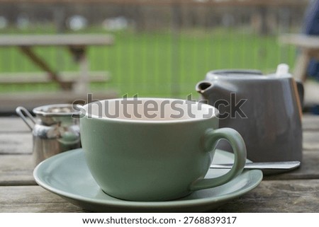 A tea cup with tea pot