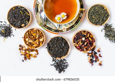 Tea, Cup of tea, various kinds of tea, tea on the table