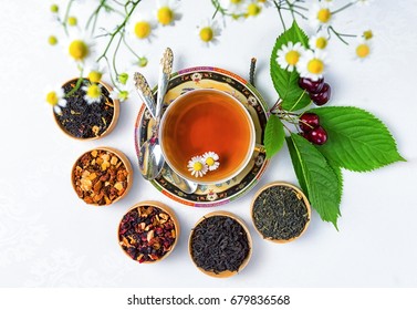 Tea, Cup of tea, various kinds of tea, tea on the table