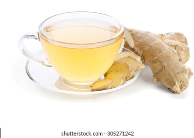 Tea With Ginger Root Isolated On White Background