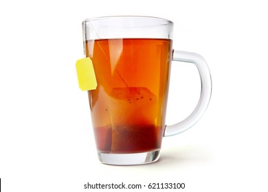 Tea glass cup with tea bag. Tea cup isolated on white background. - Shutterstock ID 621133100