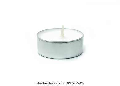 Tea Light Candle On White Background.