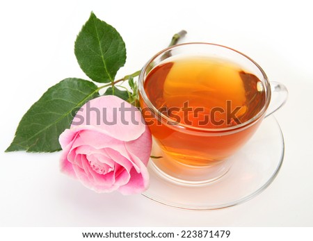 tea and pink rose