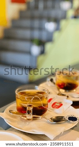 Tea and spoon on table in a teashop
