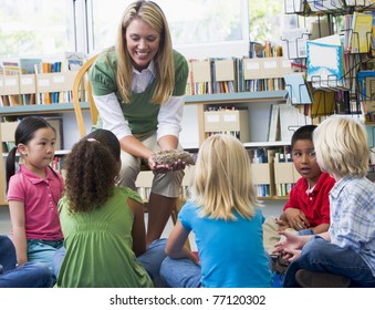 Teacher in class showing students a nest - Powered by Shutterstock