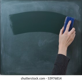 Teacher cleaning the chalkboard, suits horizontal composition