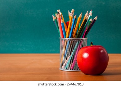 Teacher, Desk, Apple.