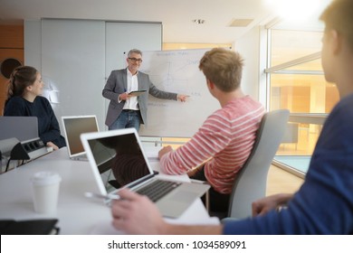 Teacher Giving Economics Class, Using Whiteboard