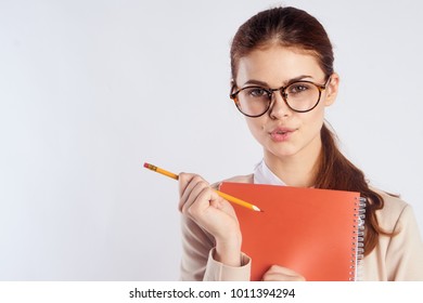 Teacher Glasses Notebooks Hand Pencil On Stock Photo (Edit Now) 1011394294