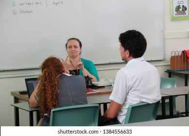 The Teacher Has A Chance To Observe The Classes At Kedron State High School About How Disabled Students Learn Well With Others In The Class, Brisbane - Australia, 30 April 2019 