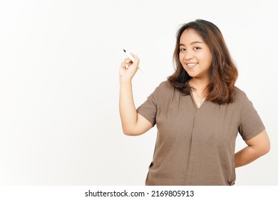 Teacher Holding Marker Online Teaching of Beautiful Asian Woman Isolated On White Background - Shutterstock ID 2169805913