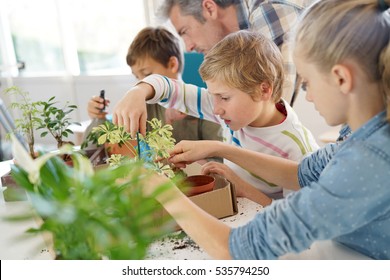 Teacher with kids in biology class learning about plants - Powered by Shutterstock