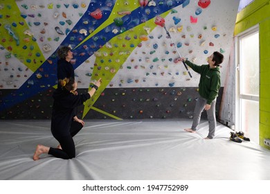 Teacher And Learner Visualizing The Climbing Route.