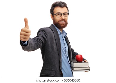 Teacher Making A Thumb Up Sign Isolated On White Background