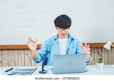 Teacher remotely using camera to stream lesson working call video conference teaching online in blackboard to student
