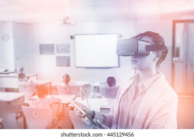 Teacher using 3D glasses at school