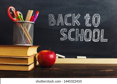 Back School Lettering Books Pencils Apple Stock Photo 295394507 ...