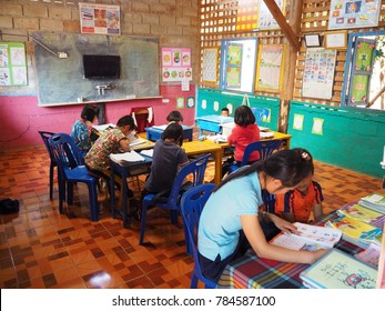 Teachers Are Teaching Students In The Classroom.This School Name Is Barn Look Pha Gol. The School Is In Pang Mapha  District, Mae Hong Son Province, Thailand -February 9,2017
