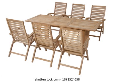 Teak Garden Furniture In White Background, Outdoor Garden Furniture Isolated In White Background