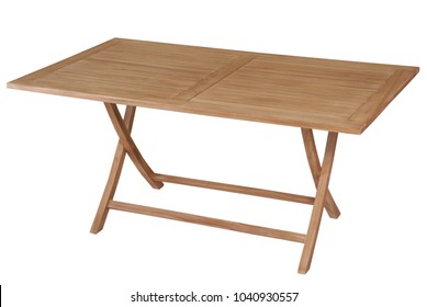 Teak Table Garden Furniture Isolated In White Background