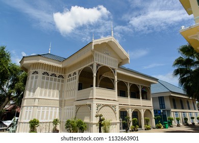 Teak Wood House Was Elaborately Carved, Named “gingerbread House”, Located In The Bang Ao Mosque, Bang Phlat, Bangkok, Thailand.