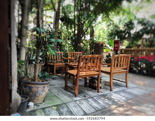 Teak Wooden Set Outdoor Furniture Tropical Stock Photo Edit Now 592683794