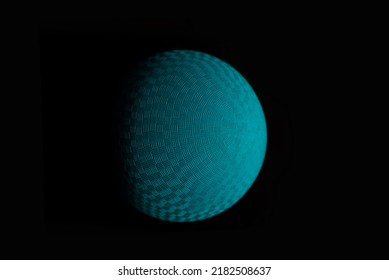 Teal Blue Kickball Dodgeball Sports Ball Inflatable Textured Grip Generic Athletic Rubber Gym Ball With Weave Texture. Wall Ball Used For Common Recreational Sports Games And Gym Class. Dark Lighting.