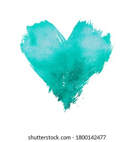 Teal blue pastel watercolor painted heart with brushstroke grunge shape and paintbrush texture isolated on white background - Shutterstock ID 1800142477