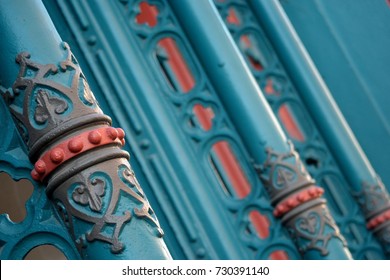 Teal and Coral Painted Beams