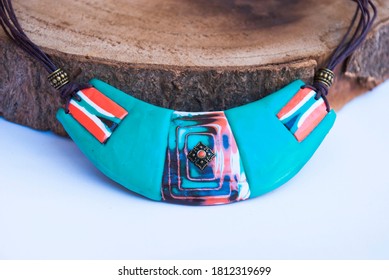 Teal Ethnic Bib Necklace. Statement Handmade Jewelry.