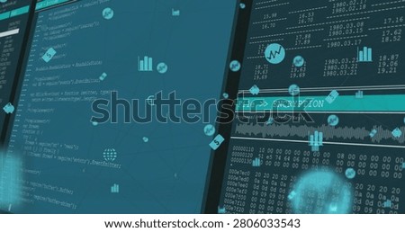 Teal frame shifting to 2-panel UI showing code, icons, waveform, FileENCRYPTION hex for analysis. Data, cybersecurity, cryptography, dashboard, interface, visualization, futuristic