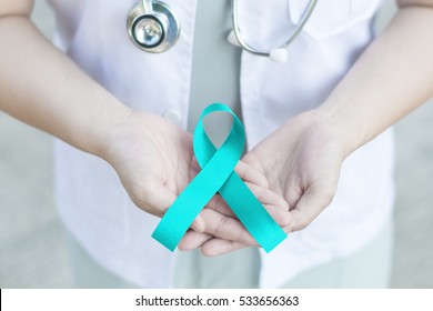 Teal Green Ribbon Awareness For Cervical Cancer Awareness Month In January And Anti Bullying, Agoraphobia,Anxiety Disorder,Batten Disease Awareness, Ovarian Cancer In September.

