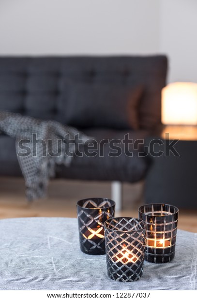 Tealights Glass Candle Holders Decorating Living Stock Photo Edit