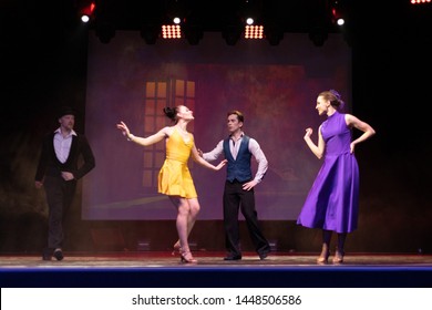 Team Actors Dancers Perform In The Theater On Stage In A Retro Musical Dance Show