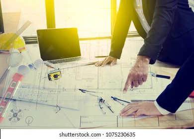 Team Architects Checks Construction Blueprints Business Stock Photo ...